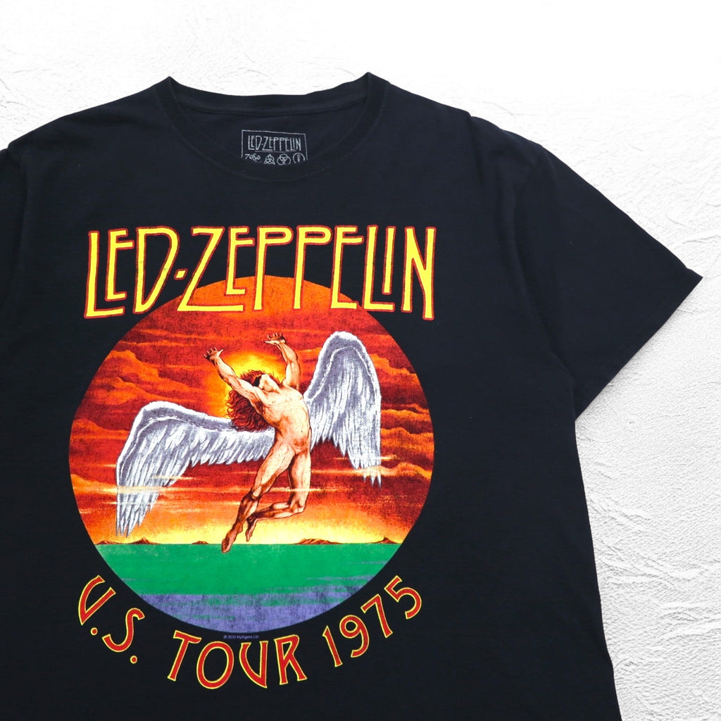 LED ZEPPELIN Led Zeppelin Official Rock Tour Band T-Shirt Band TL Black Cotton USTOUR 1975