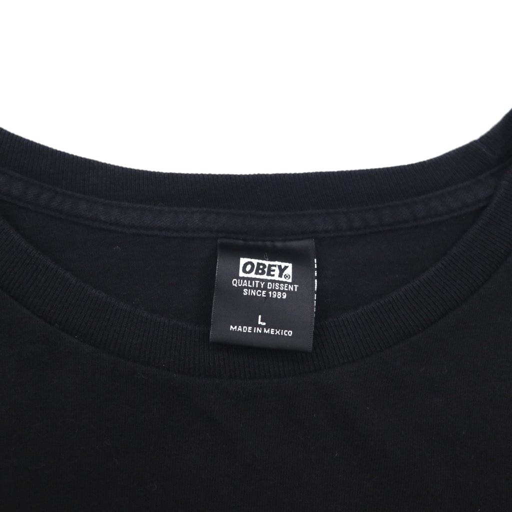 OBEY ファイヤーパターン ロンT ロングスリーブ Tシャツ L ブラック 袖プリント メキシコ戦