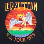 LED ZEPPELIN Led Zeppelin Official Rock Tour Band T-Shirt Band TL Black Cotton USTOUR 1975