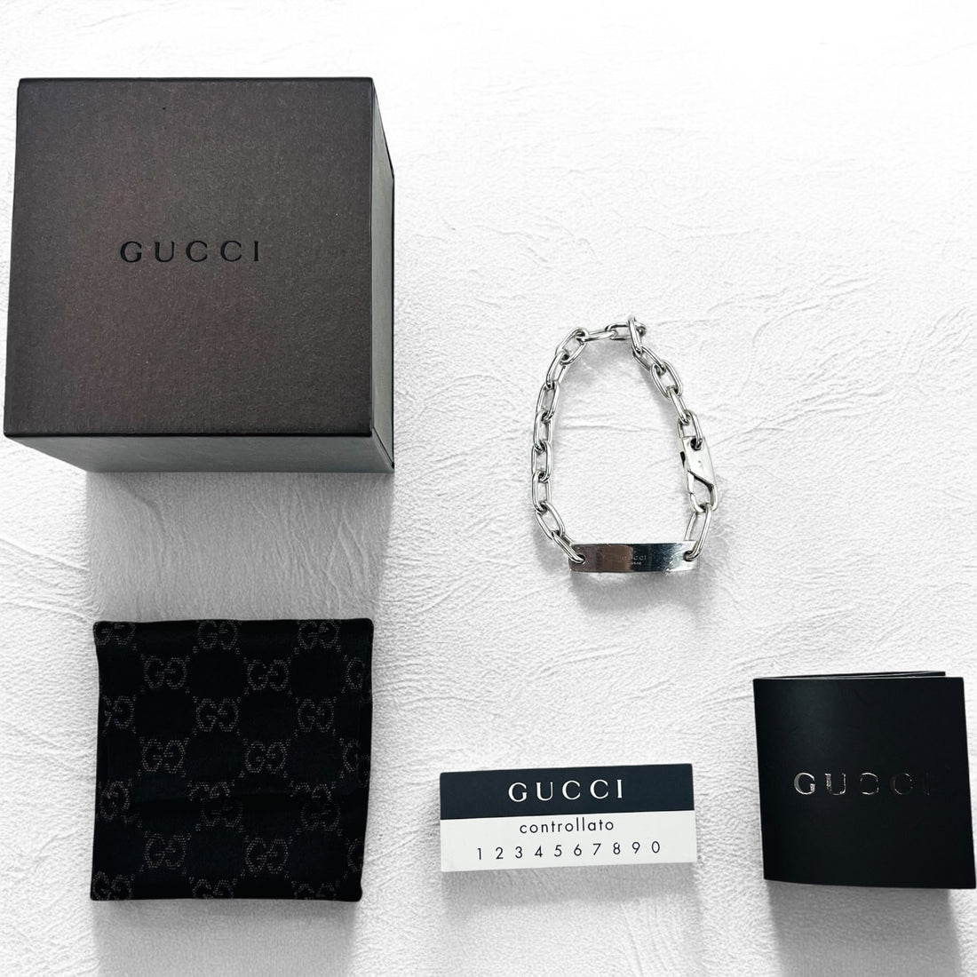 GUCCI Made in Italy Old Gucci Link Chain Bracelet Silver 925 Logo Plate ID