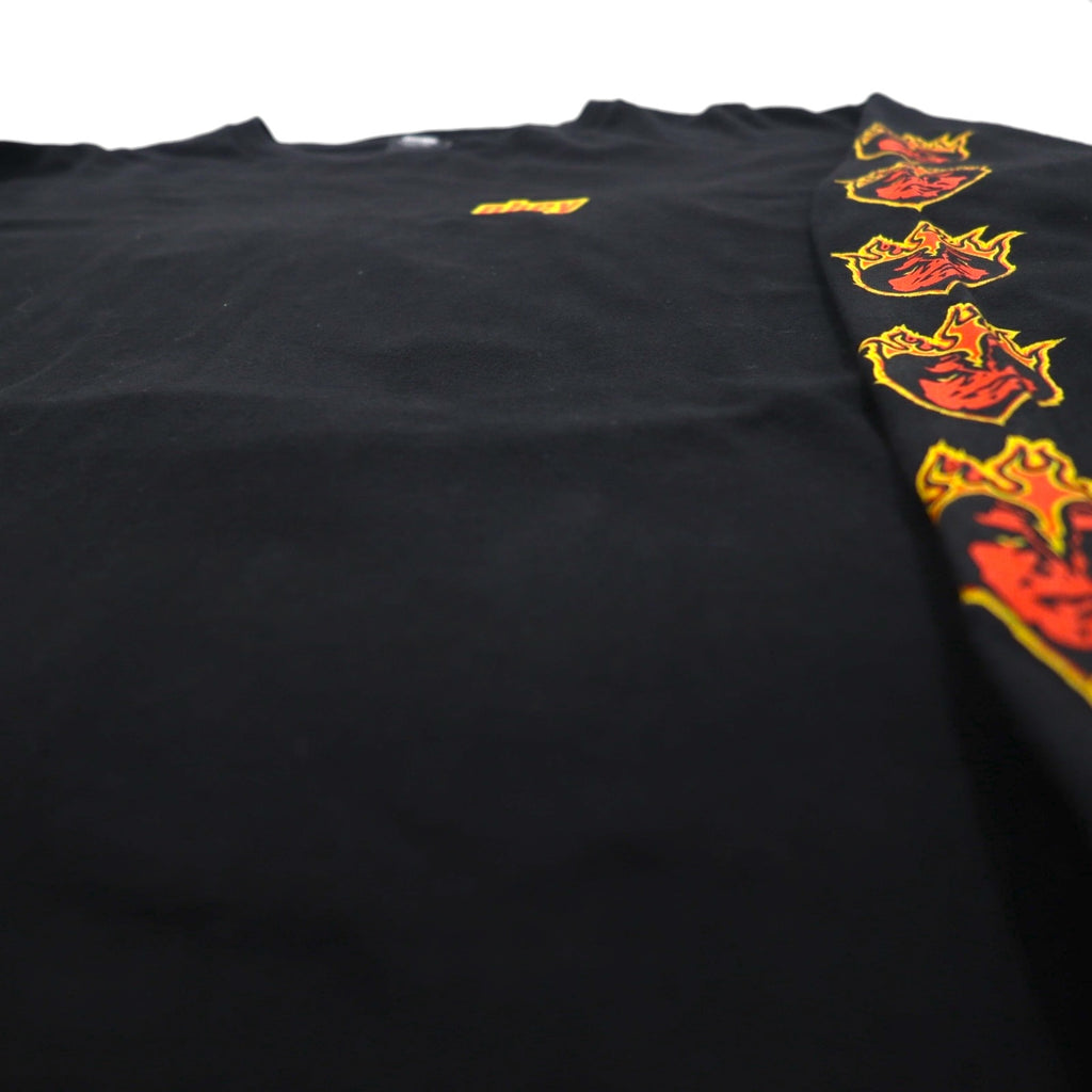 OBEY ファイヤーパターン ロンT ロングスリーブ Tシャツ L ブラック 袖プリント メキシコ戦