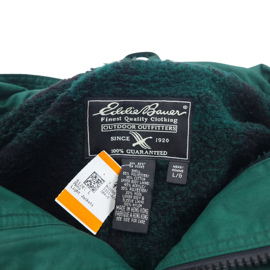 Eddie Bauer 90s 65/35 Cross Mountain Parka L Green Polyester Cotton Fleece Liner Drawstring Double Zip