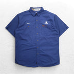 Carhartt Short Sleeve Work Shirt L Navy Cotton Chest Pocket American Company Embroidery TIMBER 384-19 Made in Mexico