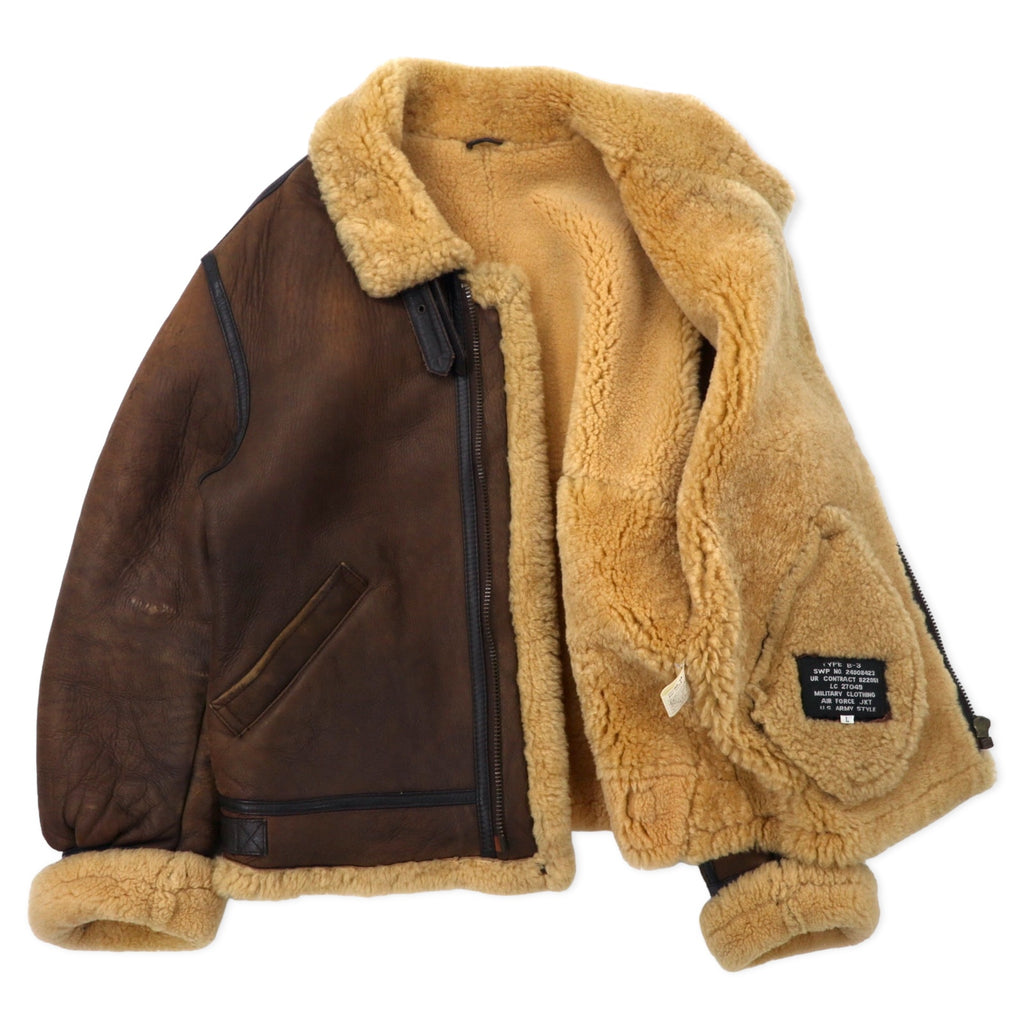 US AIR FORCE B-3 Mouton Boa Flight Jacket L Brown Sheepskin Leather SWP No.24008423