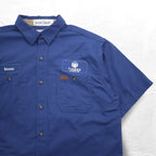 Carhartt Short Sleeve Work Shirt L Navy Cotton Chest Pocket American Company Embroidery TIMBER 384-19 Made in Mexico