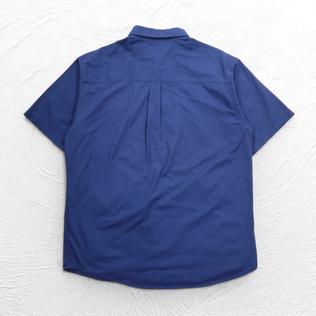 Carhartt Short Sleeve Work Shirt L Navy Cotton Chest Pocket American Company Embroidery TIMBER 384-19 Made in Mexico