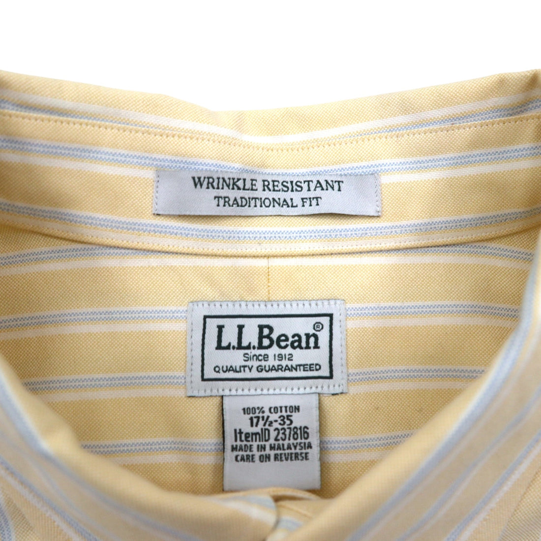 LLBean Traditional Fit Oxford Button-Down Shirt, XL, Yellow Stripes, Wrinkle Resistant, Size 237816