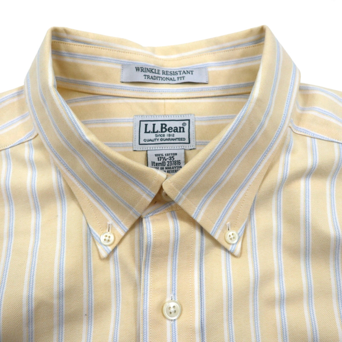 LLBean Traditional Fit Oxford Button-Down Shirt, XL, Yellow Stripes, Wrinkle Resistant, Size 237816