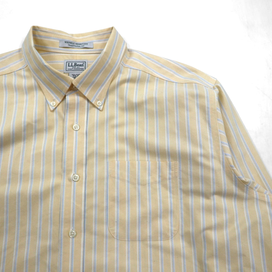 LLBean Traditional Fit Oxford Button-Down Shirt, XL, Yellow Stripes, Wrinkle Resistant, Size 237816