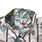 FUSION All-over print dress shirt L size White stripes Cotton Fish insects botanical Made in Japan
