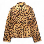 UNITED ARROWS SLITZ pony riders jacket, size S, beige, leopard print, cowhide, all-over animal pattern