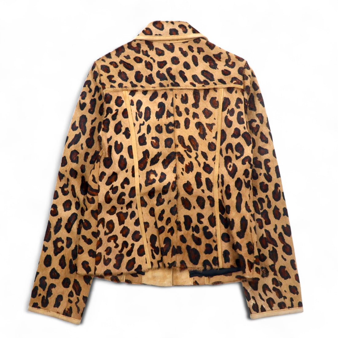 UNITED ARROWS SLITZ pony riders jacket, size S, beige, leopard print, cowhide, all-over animal pattern