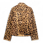 UNITED ARROWS SLITZ pony riders jacket, size S, beige, leopard print, cowhide, all-over animal pattern