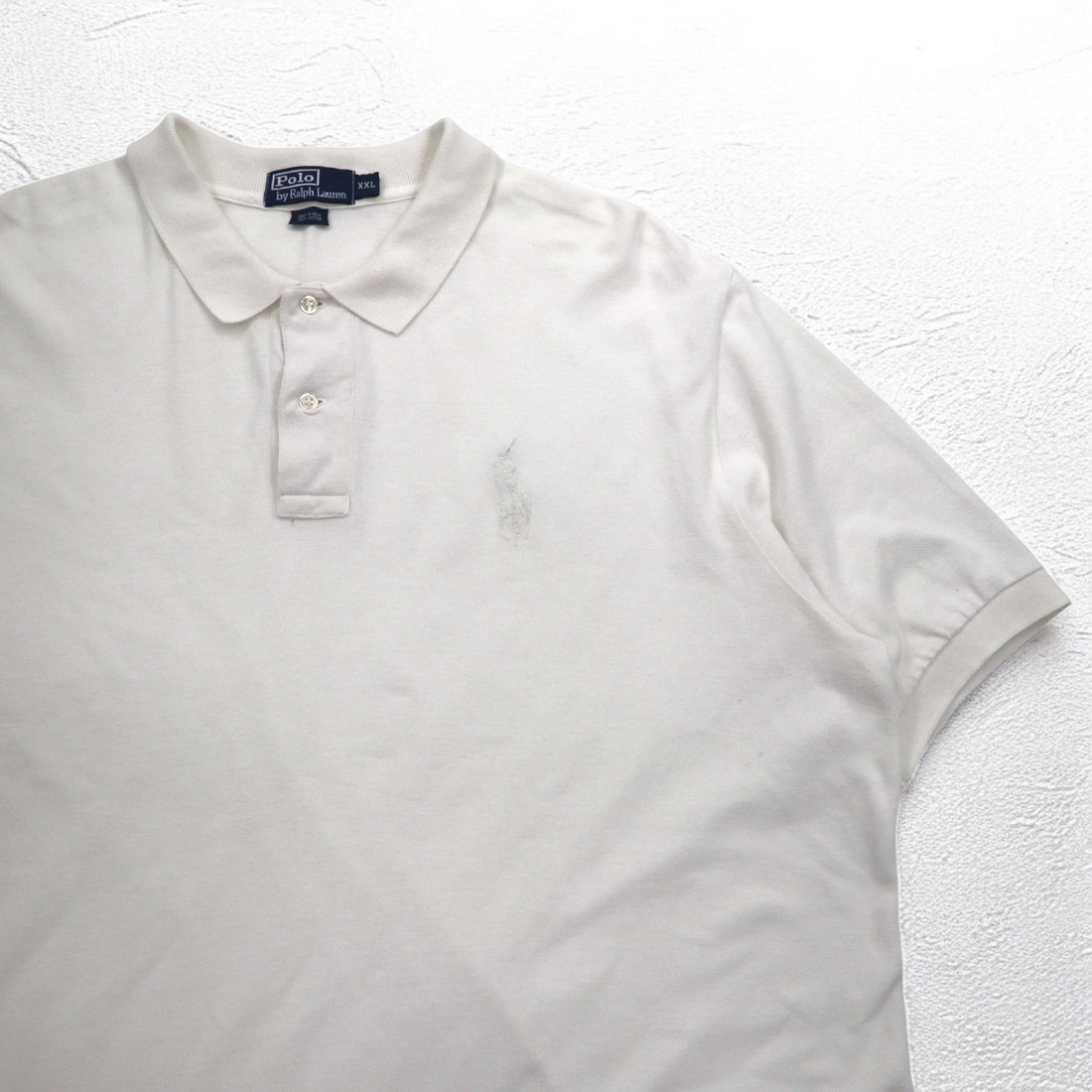 Polo by Ralph Lauren 90s Polo Shirt 2XL Big Size White Pique Pony Embroidery