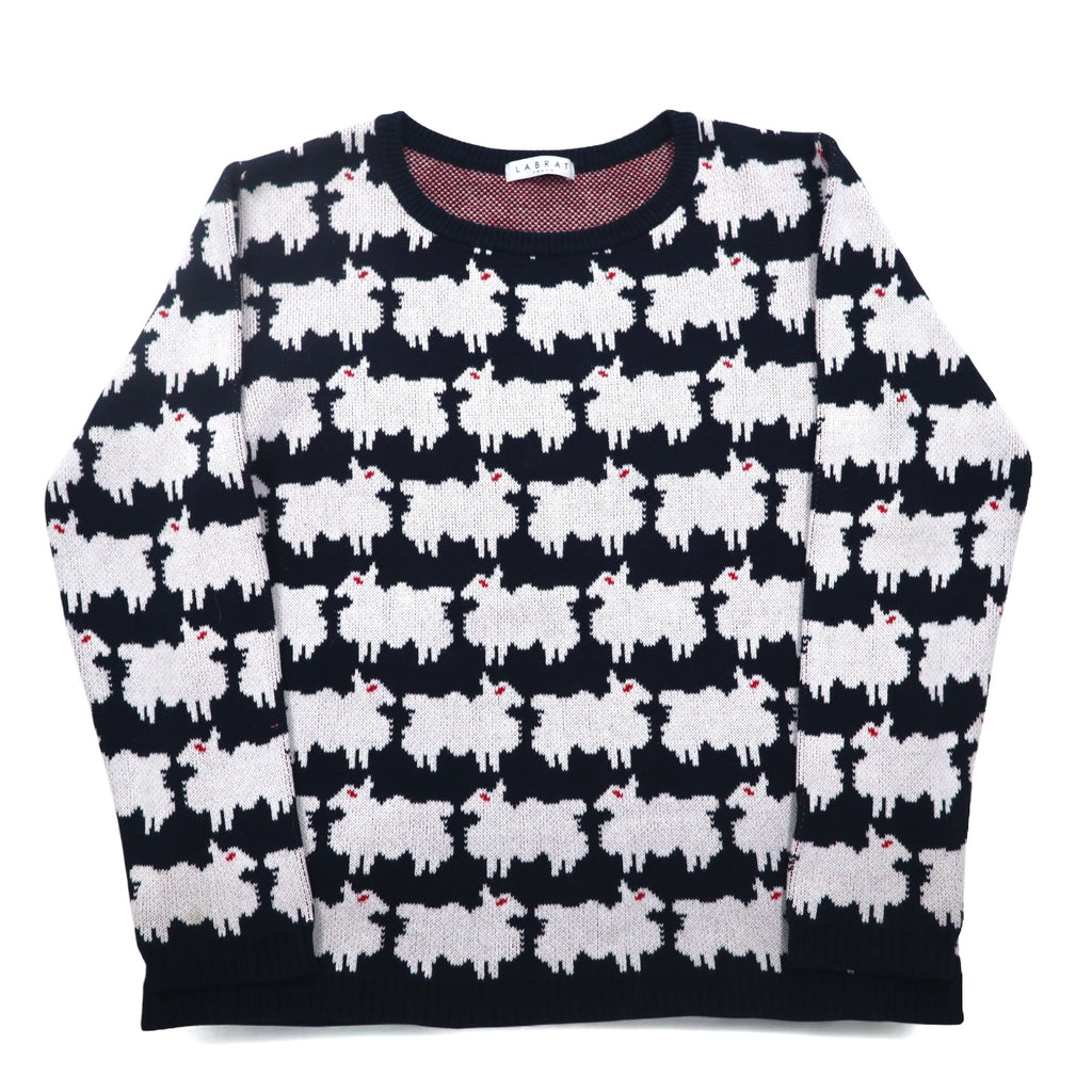 LABRAT × BEAMS Cotton Knit Sweater L Navy All-over Animal Sheep SHEEP KNIT SP