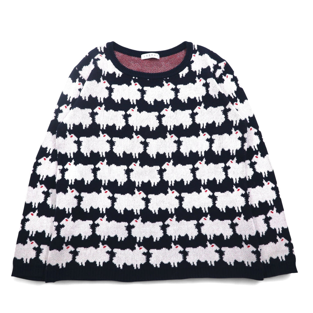 LABRAT × BEAMS Cotton Knit Sweater L Navy All-over Animal Sheep SHEEP KNIT SP