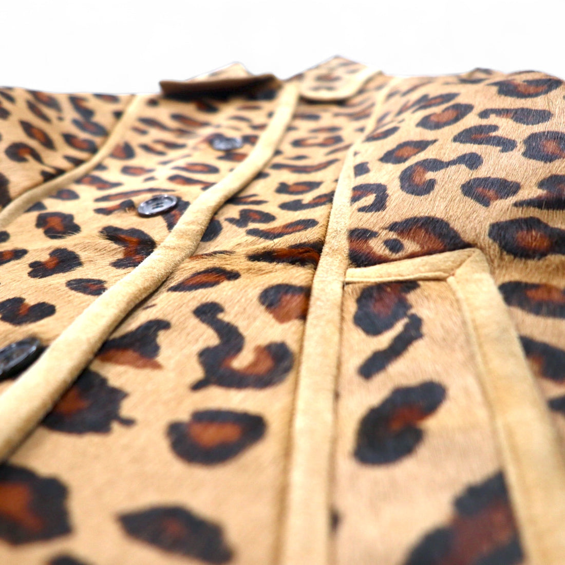 UNITED ARROWS SLITZ pony riders jacket, size S, beige, leopard print, cowhide, all-over animal pattern