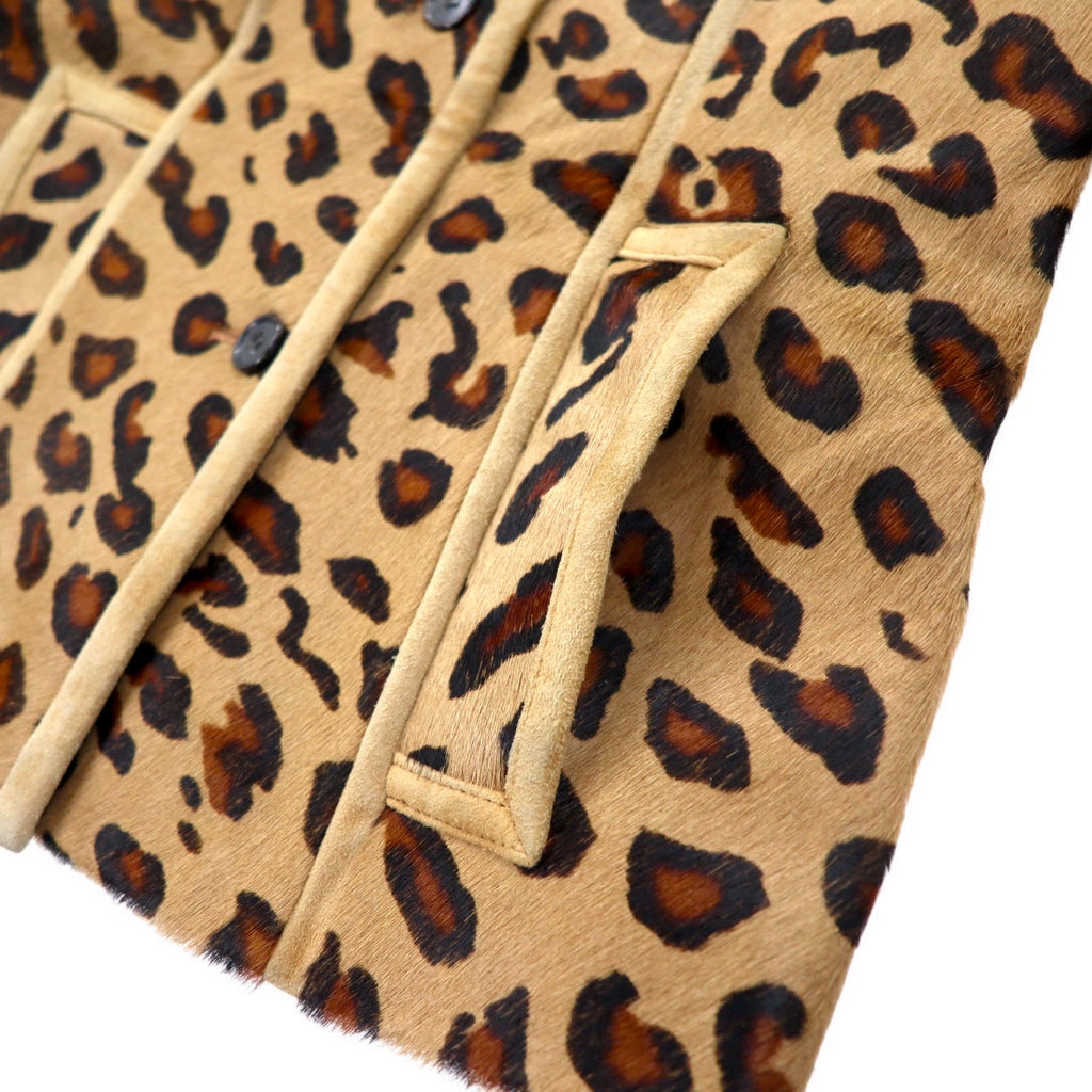 UNITED ARROWS SLITZ pony riders jacket, size S, beige, leopard print, cowhide, all-over animal pattern