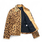 UNITED ARROWS SLITZ pony riders jacket, size S, beige, leopard print, cowhide, all-over animal pattern