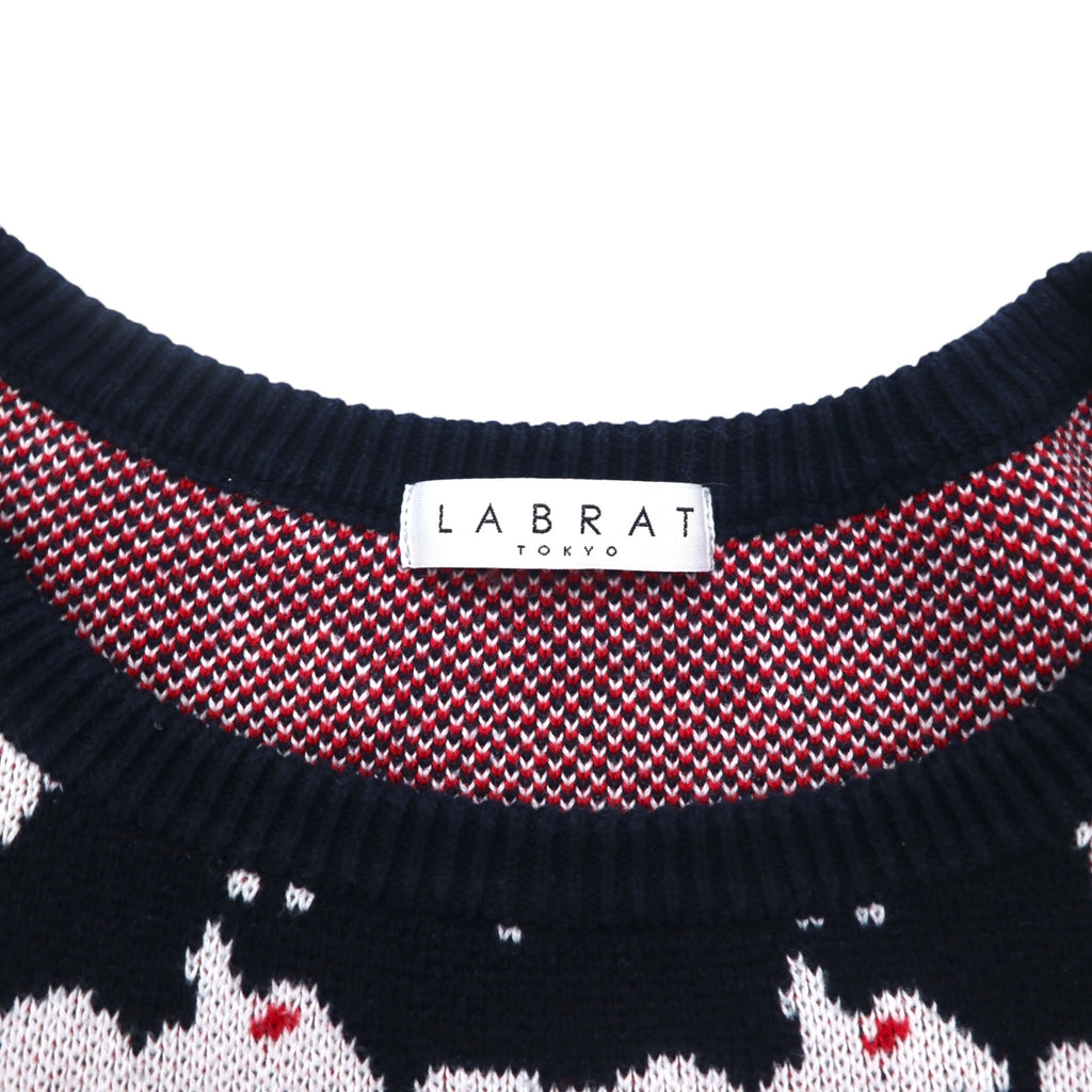 LABRAT × BEAMS Cotton Knit Sweater L Navy All-over Animal Sheep SHEEP KNIT SP