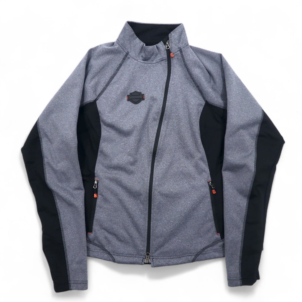 HARLEY DAVIDSON Softshell Jacket Jersey L Grey Stretch Thumbhole Double Zip