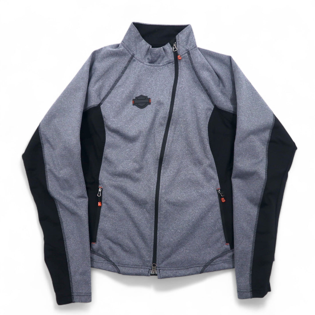 HARLEY DAVIDSON Softshell Jacket Jersey L Grey Stretch Thumbhole Double Zip