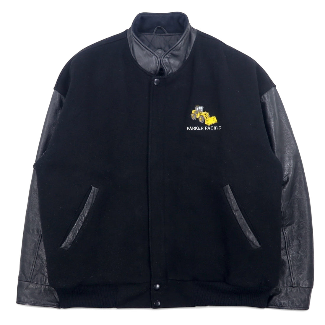日本然リトテ-古着オンライン-TRIMARK レザー 切替 スタジャン L ブラック レザー キルティングライナー US企業 PARKER PACIFIC-TRIMARK Leather Switching Varsity Jacket L Black Leather Quilted Liner US Company PARKER PACIFIC