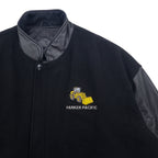 TRIMARK Leather Switching Stadium Jacket L Black Leather Quilted Liner US Company PARKER PACIFIC
