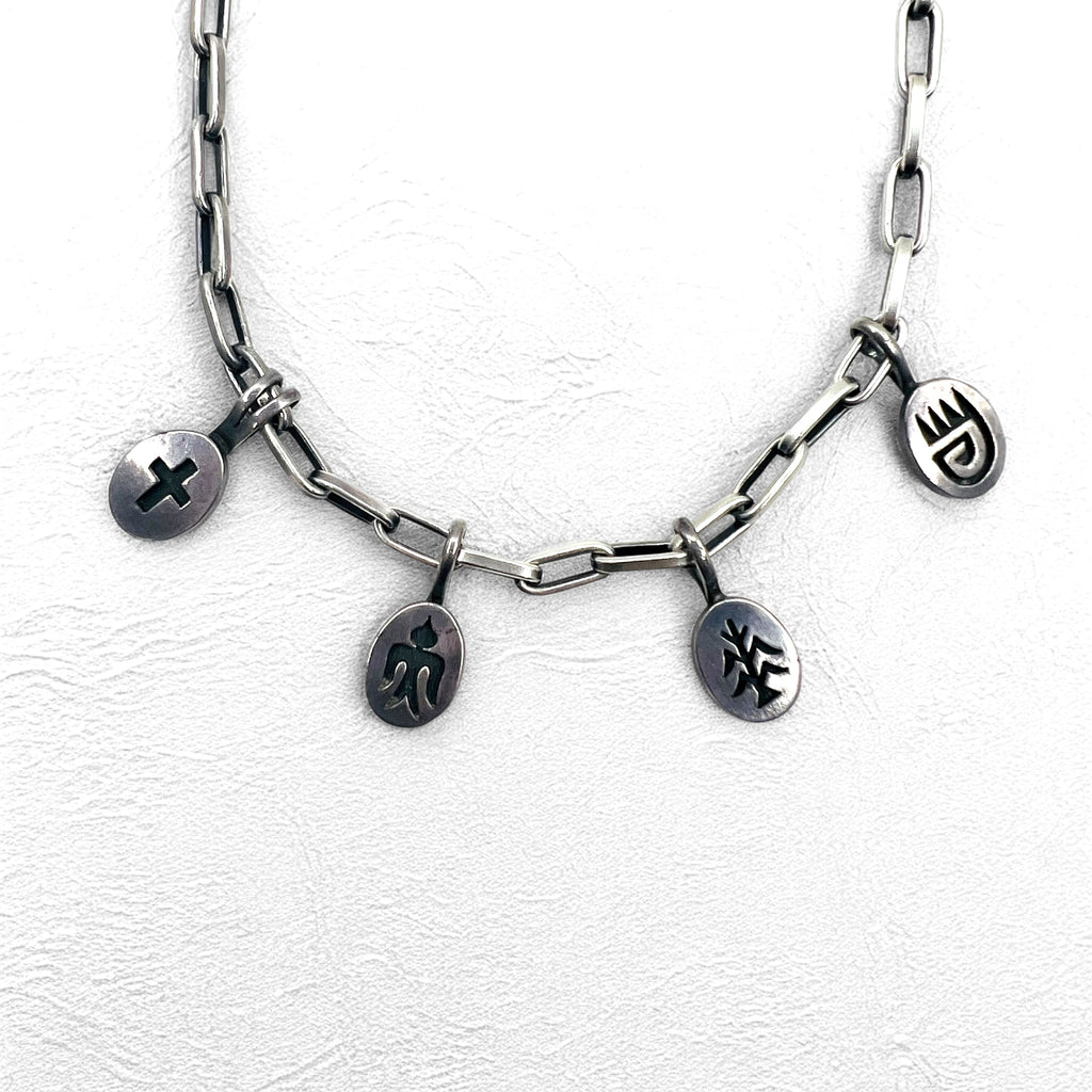 NAVAJO インディアンジュエリー Timothy Lee ネックレス ナバホ族 シルバー リンク チェーン Sterling スタンプワーク トライバル