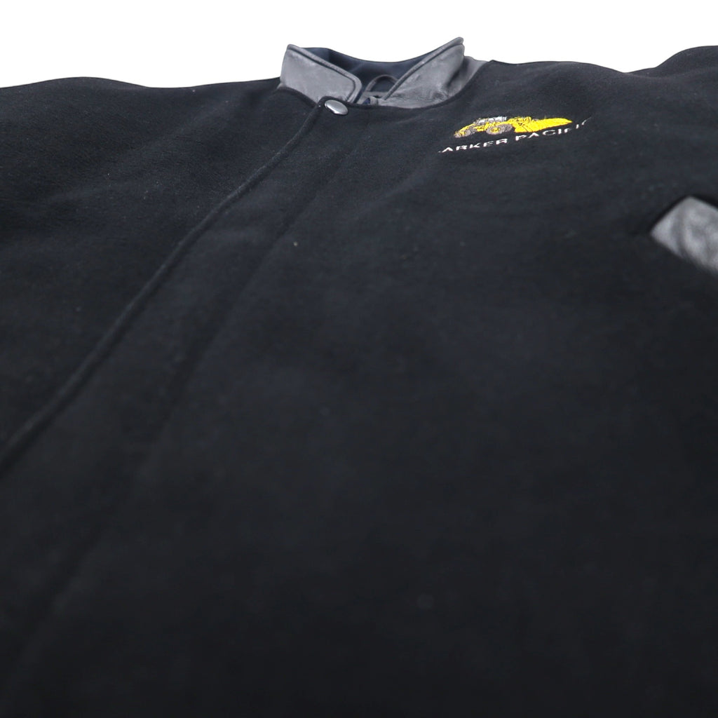 TRIMARK Leather Switching Stadium Jacket L Black Leather Quilted Liner US Company PARKER PACIFIC