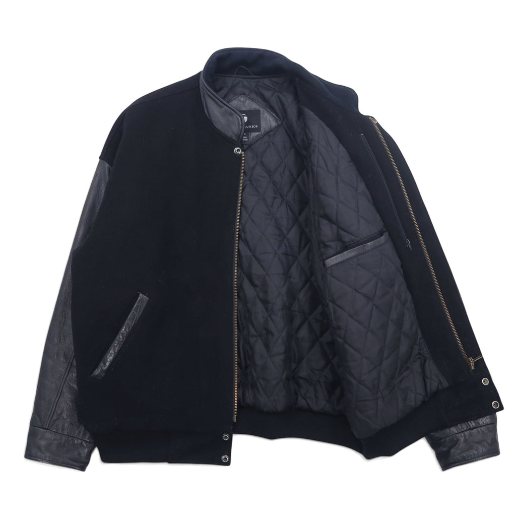 TRIMARK Leather Switching Stadium Jacket L Black Leather Quilted Liner US Company PARKER PACIFIC