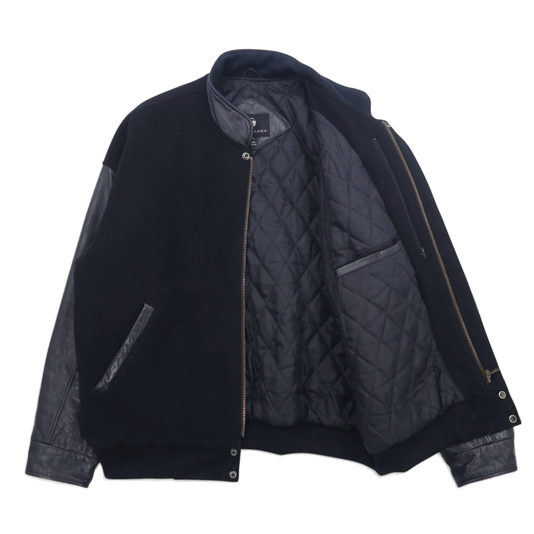TRIMARK Leather Switching Stadium Jacket L Black Leather Quilted Liner US Company PARKER PACIFIC
