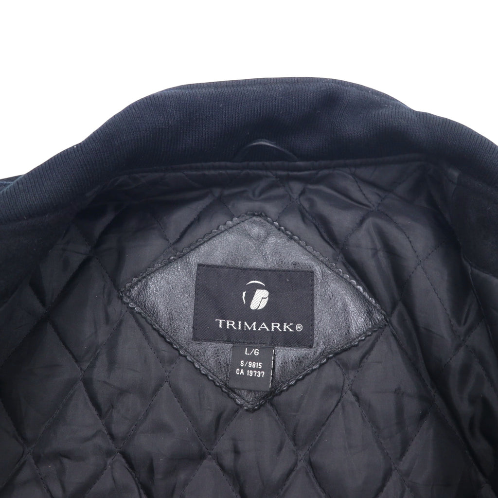TRIMARK Leather Switching Stadium Jacket L Black Leather Quilted Liner US Company PARKER PACIFIC