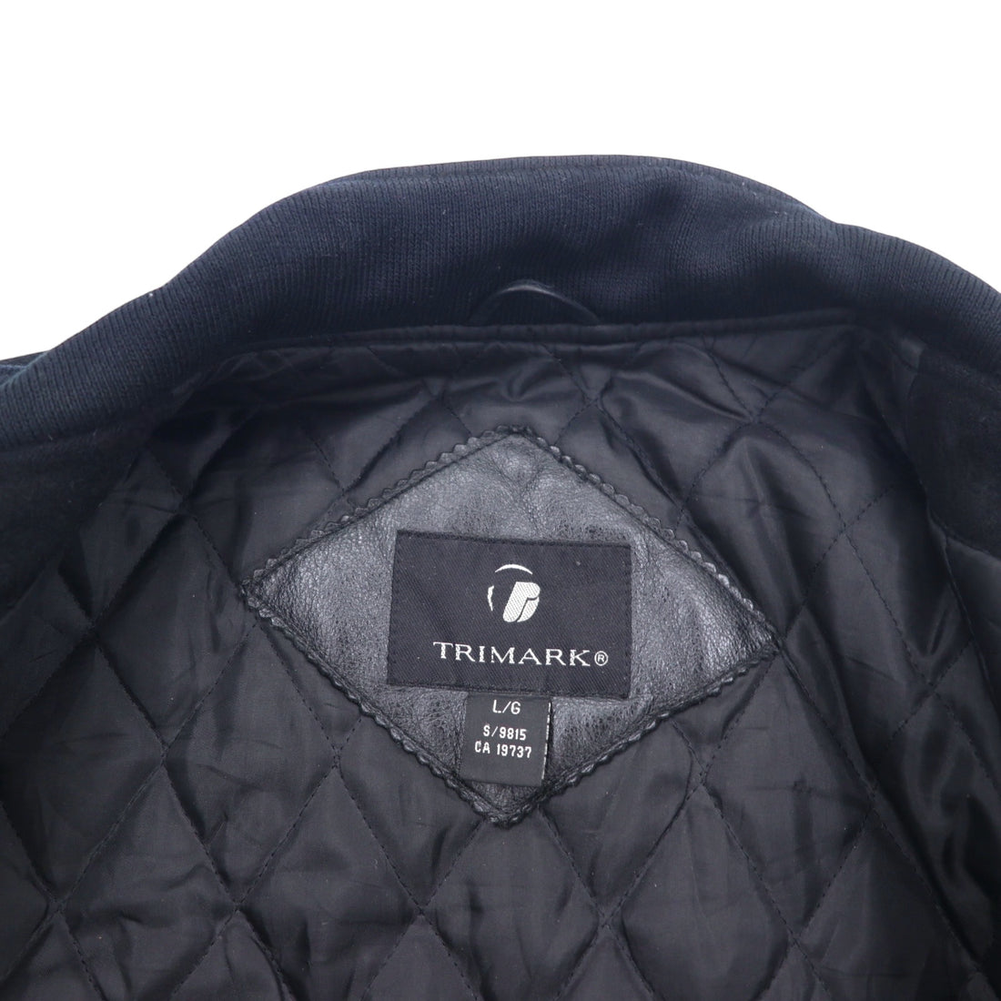 TRIMARK Leather Switching Stadium Jacket L Black Leather Quilted Liner US Company PARKER PACIFIC