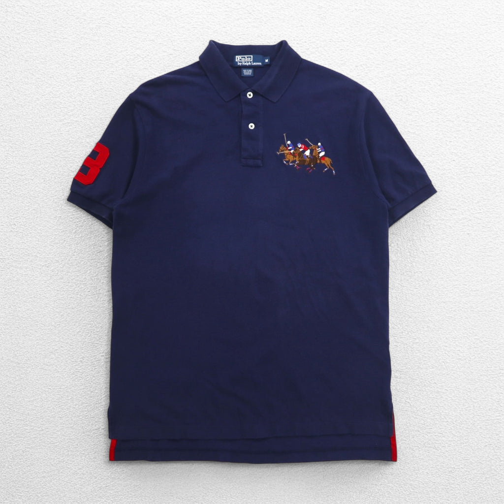 Polo by Ralph Lauren 90s Polo Player Embroidered Polo Shirt, Medium, Navy, Cotton, Pique