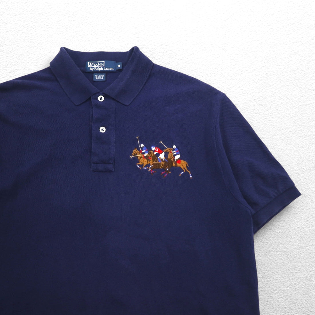 Polo by Ralph Lauren 90s Polo Player Embroidered Polo Shirt, Medium, Navy, Cotton, Pique