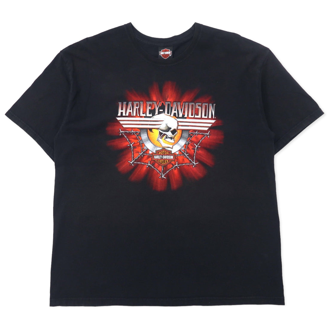 日本然リトテ-古着オンライン-HARLEY DAVIDSON スカル ロゴプリント Tシャツ XL ブラック コットン FLORIDA USA メキシコ製-HARLEY DAVIDSON Skull Logo Print T-Shirt XL Black Cotton FLORIDA USA Mexico Made