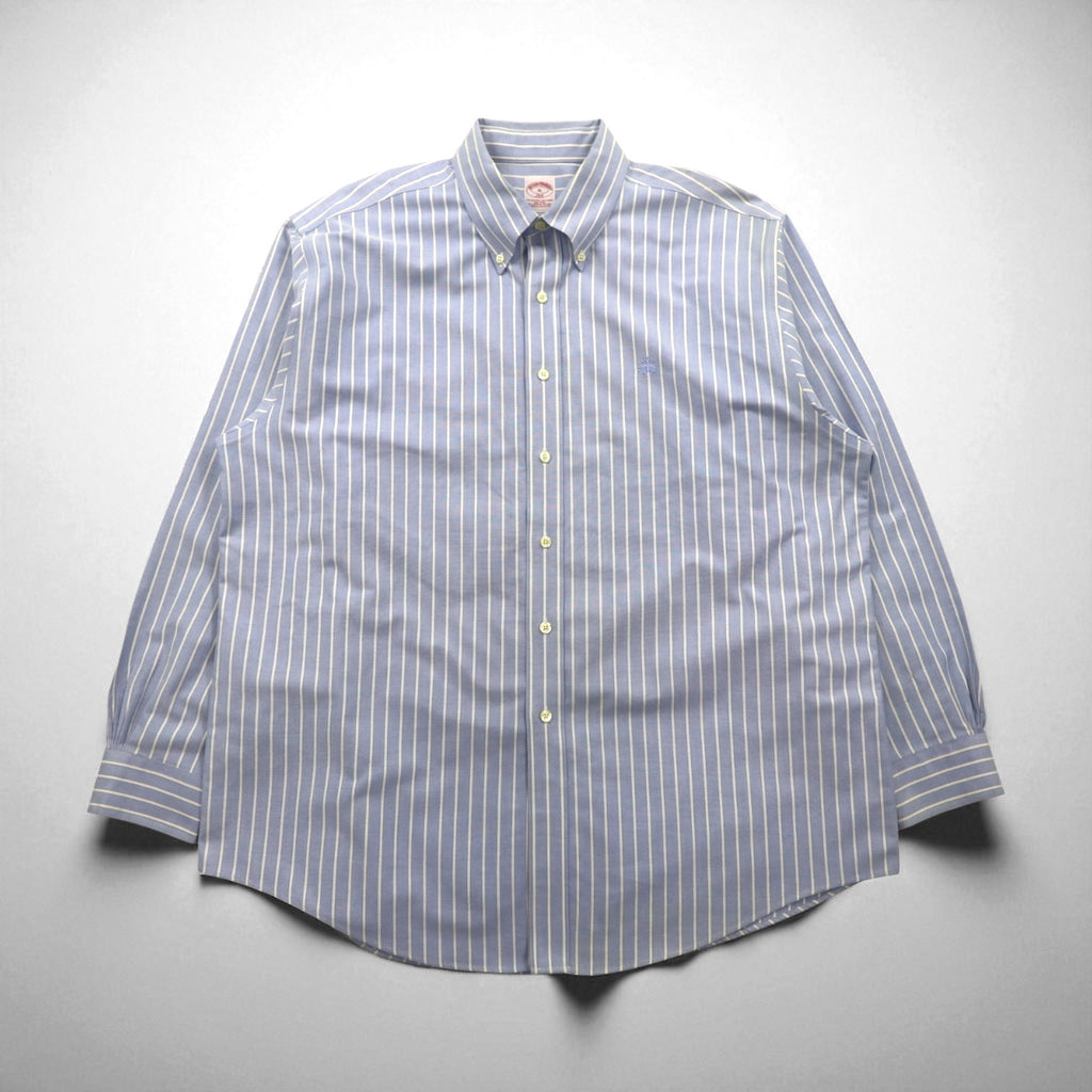 Brooks Brothers 346 Oxford Button-Down Shirt, XL, Blue, Striped, with Embroidered Logo