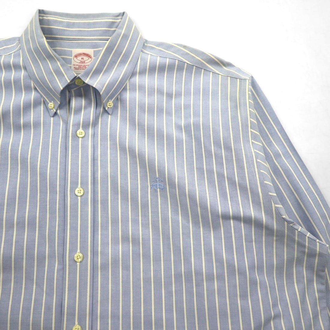 Brooks Brothers 346 Oxford Button-Down Shirt, XL, Blue, Striped, with Embroidered Logo