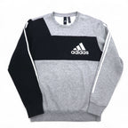 adidas Sport ID Crew Sweatshirt XL Grey Black Fleece lining 3-stripe Sport ID EB7589