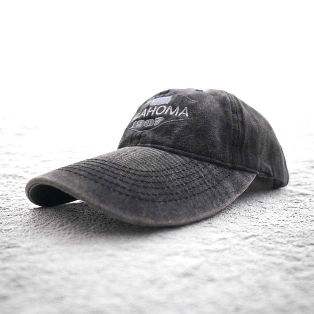 KAUFMAN Vintage 6 Panel Cap ONE Grey Cotton OKLAHOMA Embroidery