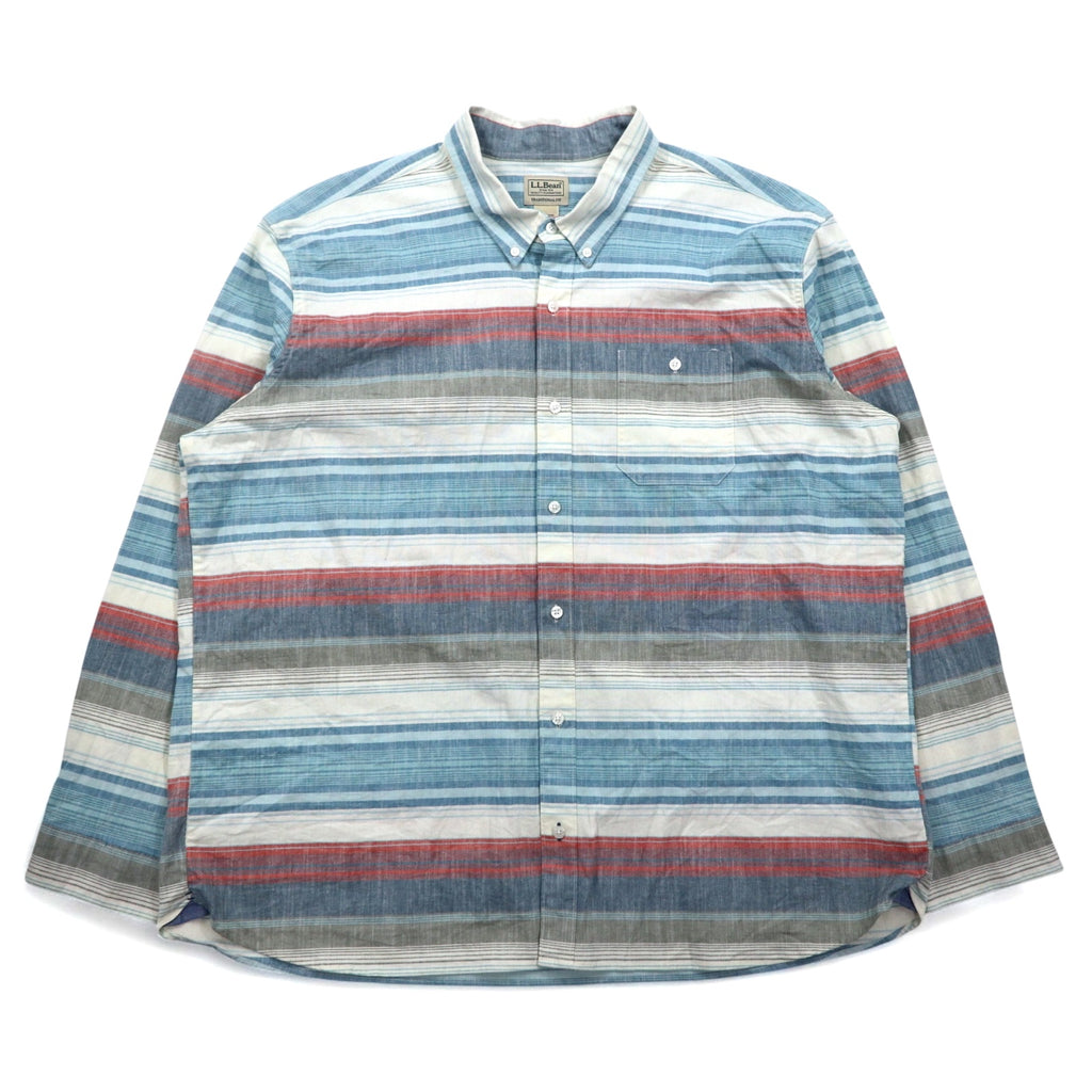 LLBean Oxford Button-Down Shirt XXL Blue Border TRADITIONAL FIT 515164 Made in Sri Lanka