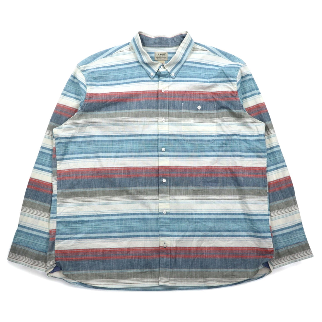 LLBean Oxford Button-Down Shirt XXL Blue Border TRADITIONAL FIT 515164 Made in Sri Lanka
