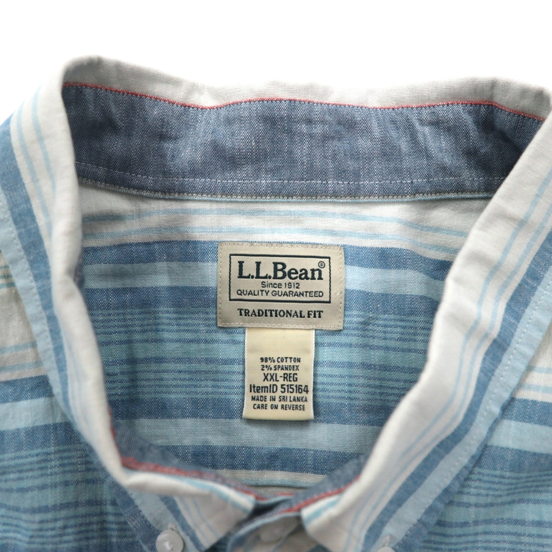 LLBean Oxford Button-Down Shirt XXL Blue Border TRADITIONAL FIT 515164 Made in Sri Lanka