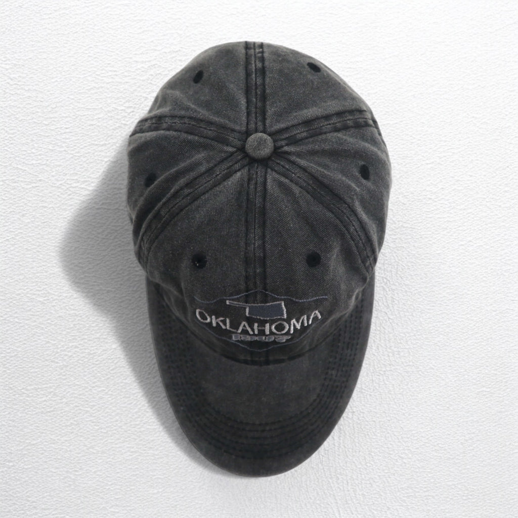 KAUFMAN Vintage 6 Panel Cap ONE Grey Cotton OKLAHOMA Embroidery