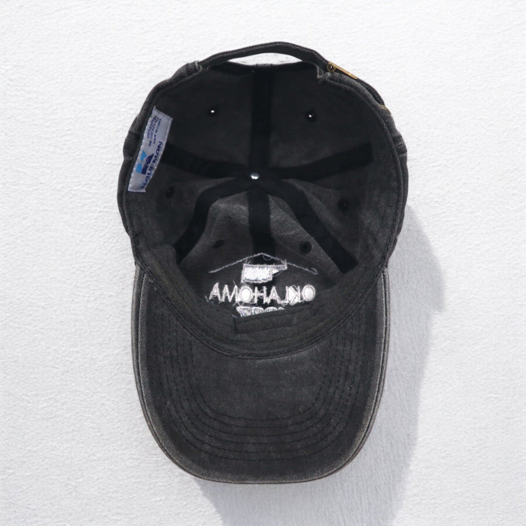 KAUFMAN Vintage 6 Panel Cap ONE Grey Cotton OKLAHOMA Embroidery