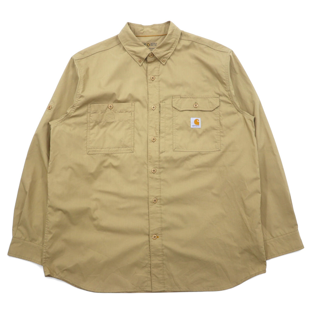 日本然リトテ-古着オンライン-carhartt FORCE リラックスフィット ボタンダウン ワークシャツ XL ベージュ ポリエステル Ridgefield Solid L/S Shirt 102418-carhartt FORCE Relaxed Fit Button Down Work Shirt XL Beige Polyester Ridgefield Solid L/S Shirt 102418