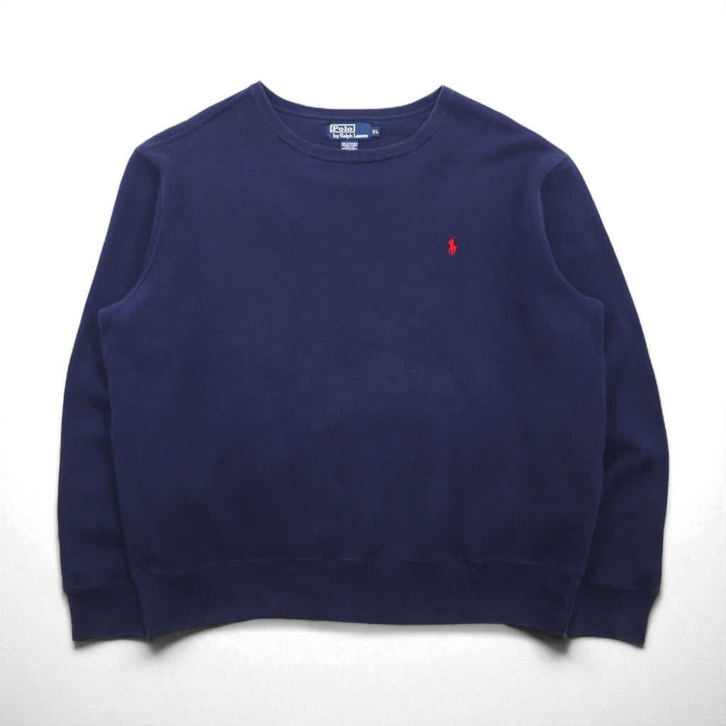 Polo by Ralph Lauren 90s Crew Neck Sweatshirt, Size XL, Navy, Solid Cotton, Small Pony Embroidery