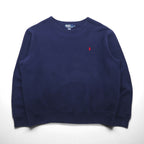 Polo by Ralph Lauren 90s Crew Neck Sweatshirt, Size XL, Navy, Solid Cotton, Small Pony Embroidery