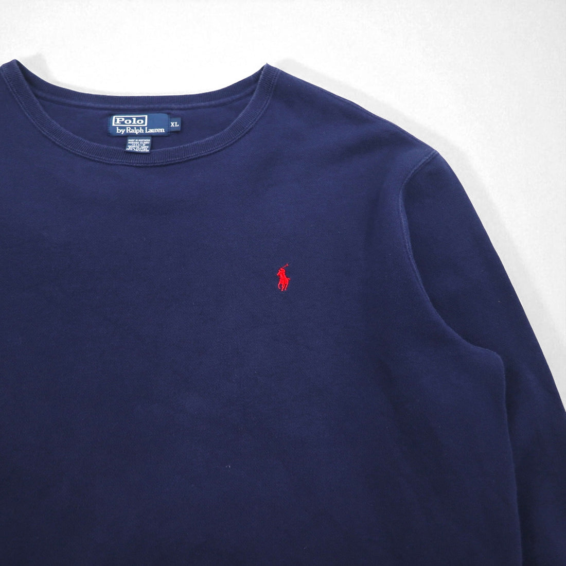 Polo by Ralph Lauren 90s Crew Neck Sweatshirt, Size XL, Navy, Solid Cotton, Small Pony Embroidery